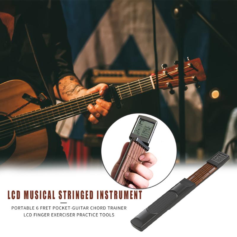 Portable 6 String Fret Pocket-guitar Chord Trainer with Screen Display Guitar Practice Tool Musical Stringed Instrument-ebowsos