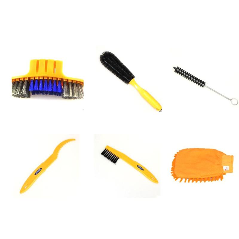 Portable 6 pcs/lot Bicycle Chain Cleaner Cycling Clean tire Brushes Tool kits set Mountain Road Bike Cleaning gloves Accessories-ebowsos