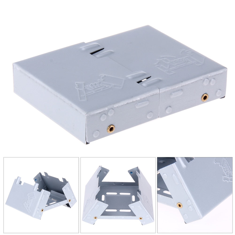 Portable Alcohol Stove Camping Barbecue Oven Stove Silver Mini Picnic Foldable Wax Solid Fuel Stove Outdoor Tools 100*80*20mm-ebowsos
