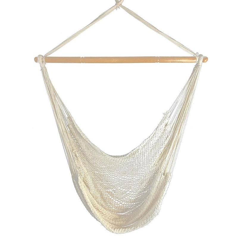 Portable Large Cotton Rope Hammock Chair Portable Hanging Chair (White)-ebowsos