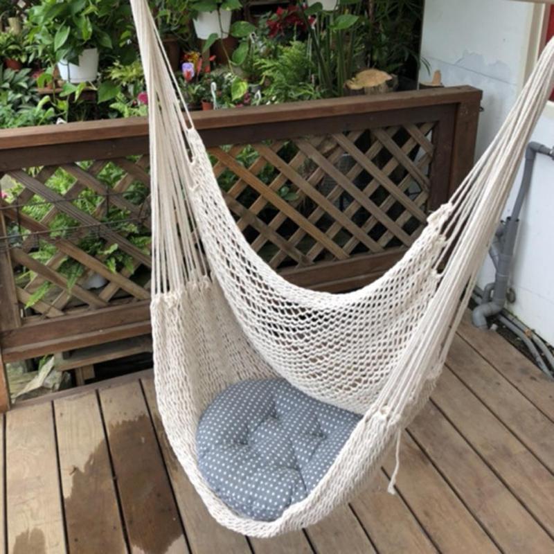 Portable Large Cotton Rope Hammock Chair Portable Hanging Chair (White)-ebowsos