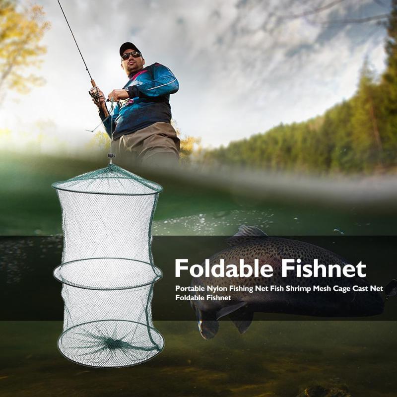 Portable Nylon Fishing Net Fish Shrimp Mesh Cage Net Fishing Trap Network Foldable Fishnet Tackle-ebowsos