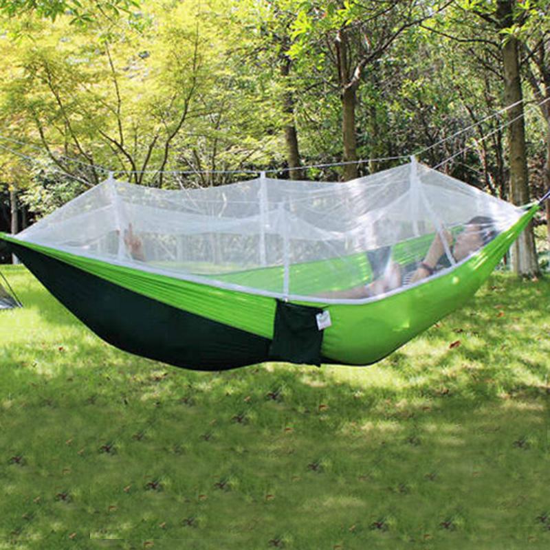 Portable Outdoor Fabric Camping Hanging Hammock Mosquito Net Parachute Bed - ebowsos