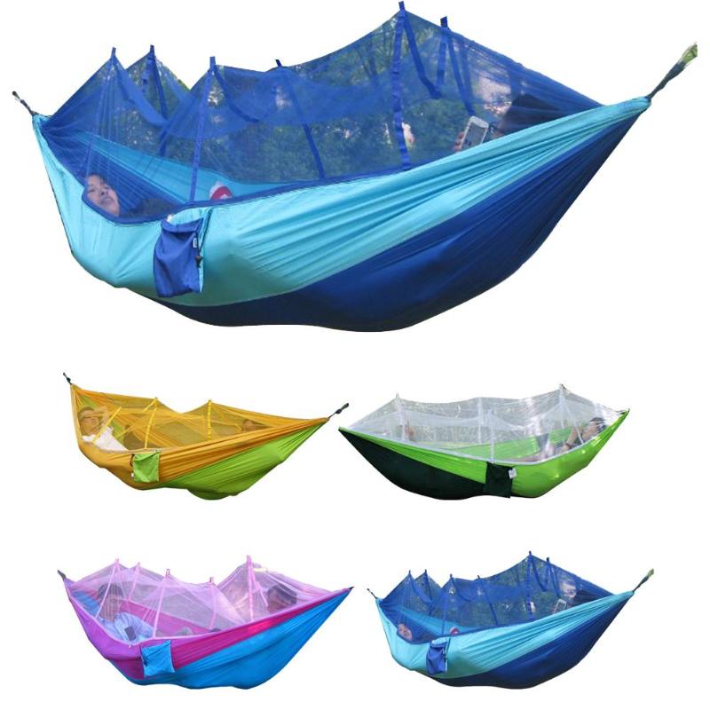 Portable Outdoor Fabric Camping Hanging Hammock Mosquito Net Parachute Bed - ebowsos