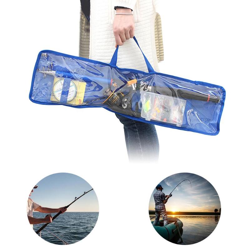 Portable Transparent Blue Fishing Rod Bag Fishing Tackle Reel Storage Case Carrier Bag Fishing Tackle Tools Storage Bag-ebowsos