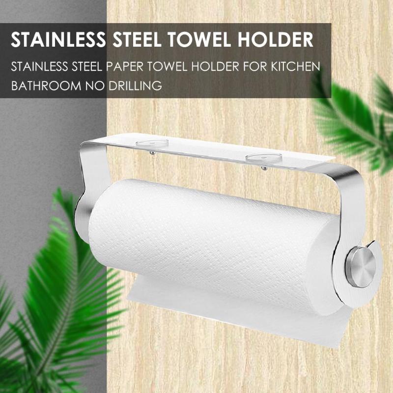 Practical Adhesive Roll Paper Holder Fashion Wall Hanging Creative Stainless Steel Towel Rack Kitchen Bathroom Tools - ebowsos