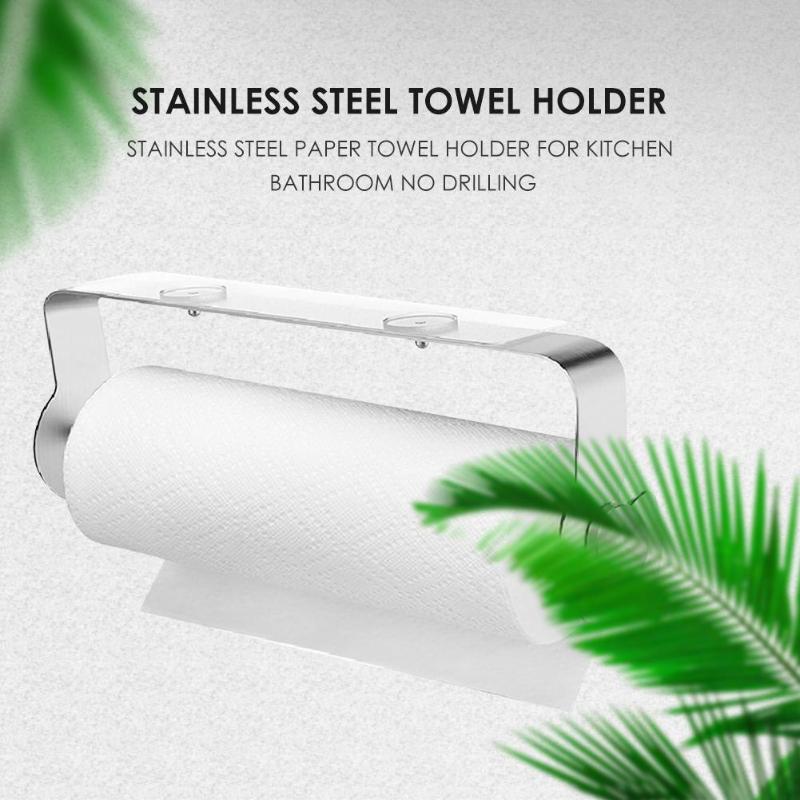 Practical Adhesive Roll Paper Holder Fashion Wall Hanging Creative Stainless Steel Towel Rack Kitchen Bathroom Tools - ebowsos