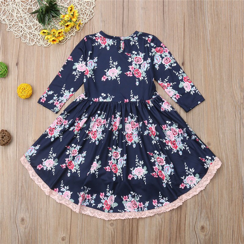 Pretty Princess Kids Baby Girl Lace Floral Party Dress Long Sleeve O-Neck Irregular Wedding Pleated Dresses Sets 1-6Y - ebowsos