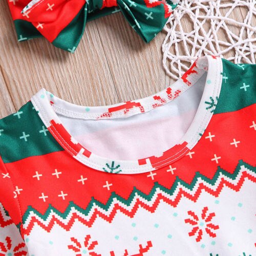 Pretty Toddler Kids Baby Girl Clothes Christmas Party Outfits Girls Elk Long Flare Sleeve Princess Dresses Headband 3M-4Y - ebowsos