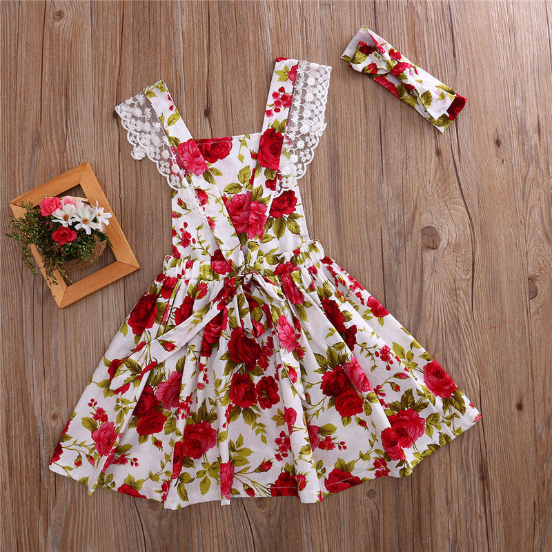 Pretty Toddler Kids Girls Dress Lace Flower Floral Summer Party Backless Dresses - ebowsos