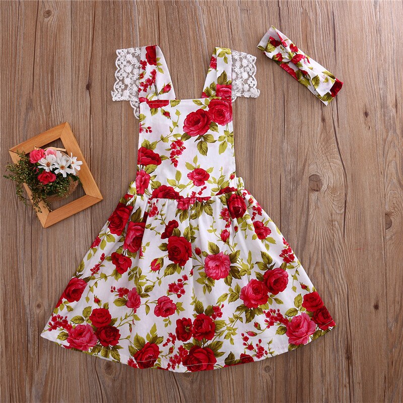 Pretty Toddler Kids Girls Dress Lace Flower Floral Summer Party Backless Dresses - ebowsos