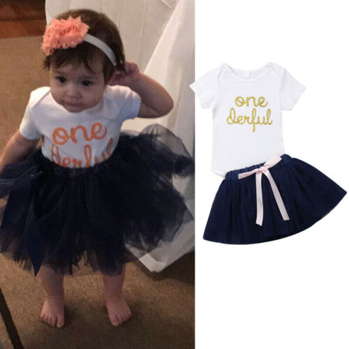 Princess 1st Birthday Gifts Baby Girls Romper +Tutu Mini Skirt Dress 2Pcs Baby Clothes - ebowsos