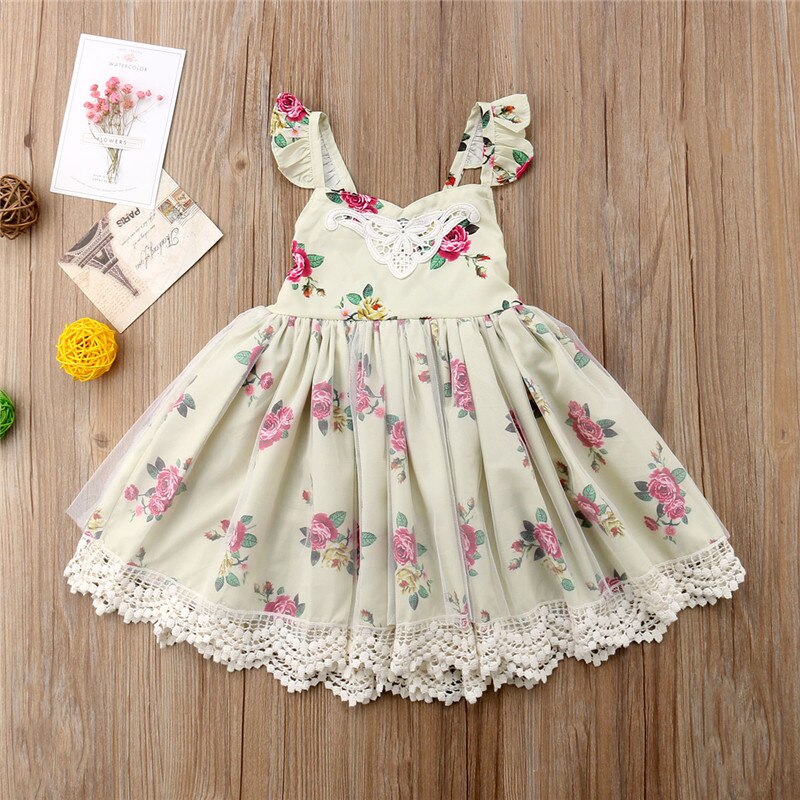 Princess Baby Girl Dress Lace Floral Backless Tulle Sundress Pageant Party Wedding Clothes Sleeveless Summer Dresses - ebowsos