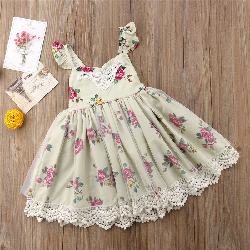 Princess Baby Girl Dress Lace Floral Backless Tulle Sundress Pageant Party Wedding Clothes Sleeveless Summer Dresses - ebowsos