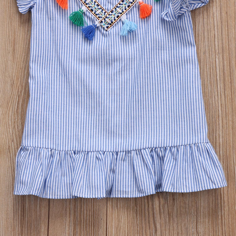 Princess Clothing A-line  Baby Girl Dresses Toddler Kids Girl Retro Striped Summer Dress Party Sundress Clothes 1-6Y - ebowsos