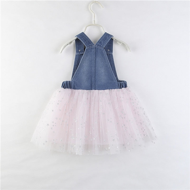 Princess Dresses Sleeveless Vest Dress Sequins Star Print Tutu Tulle Sundress 2-7Y - ebowsos