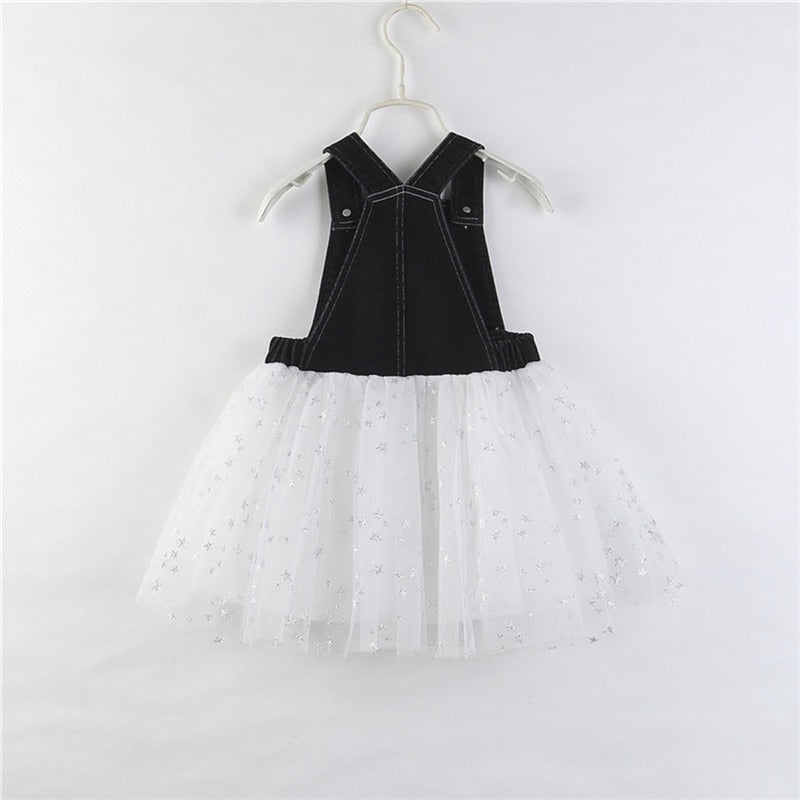 Princess Dresses Sleeveless Vest Dress Sequins Star Print Tutu Tulle Sundress 2-7Y - ebowsos