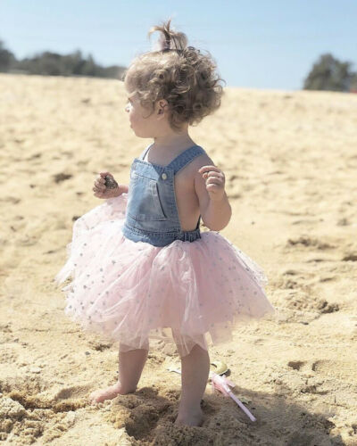 Princess Dresses Sleeveless Vest Dress Sequins Star Print Tutu Tulle Sundress 2-7Y - ebowsos