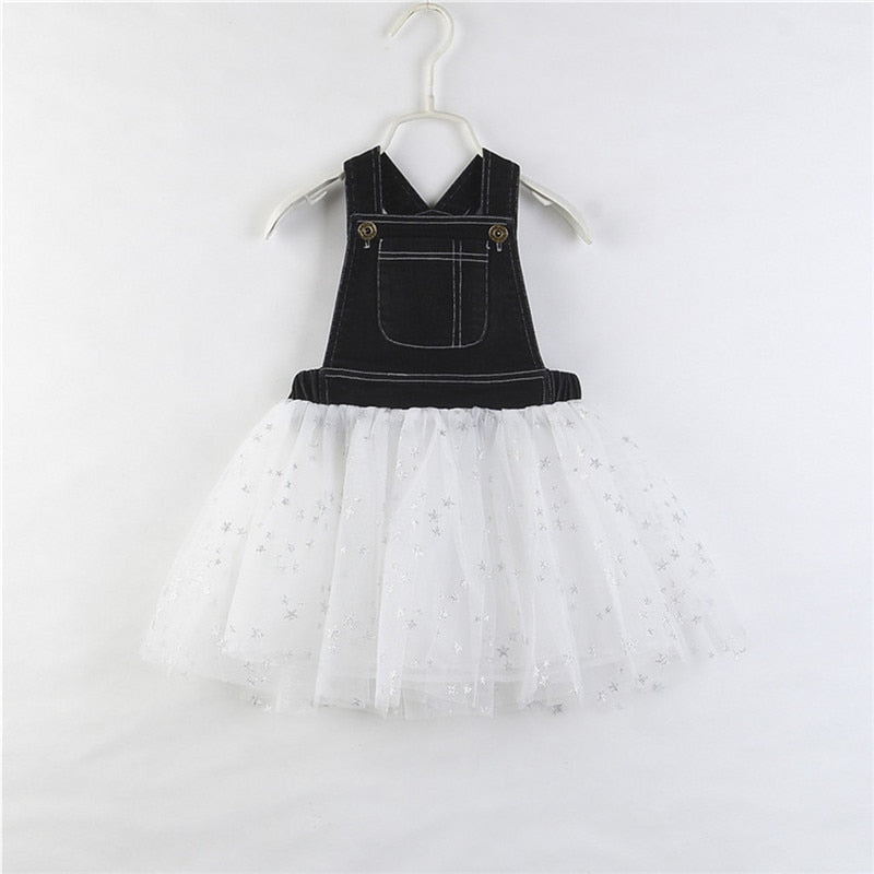 Princess Dresses Sleeveless Vest Dress Sequins Star Print Tutu Tulle Sundress 2-7Y - ebowsos