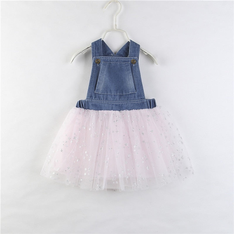 Princess Dresses Sleeveless Vest Dress Sequins Star Print Tutu Tulle Sundress 2-7Y - ebowsos