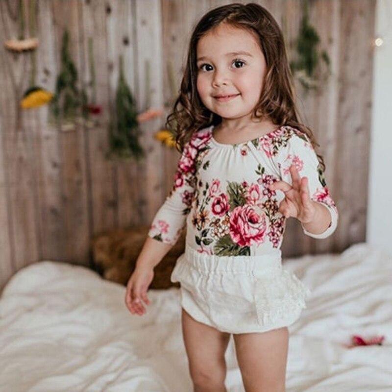 Princess Floral Girls Bodysuit Kids Baby Girls Toddler Clothes Floral Cotton Long Sleeve Jumpsuit  Outfits - ebowsos