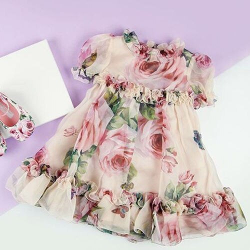 Princess Girl Floral Tulle Dress Kid Baby Girl Flower Puff Sleeve Princess Wedding Party Pageant Chidlren Tulle Sundress - ebowsos