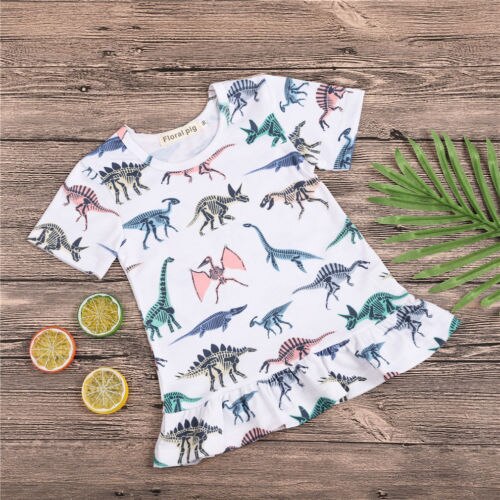 Princess Kid Summer Dress For Girls New Infant Baby Girl Dinosaur Printed Loose Dress Children Party Dresses - ebowsos