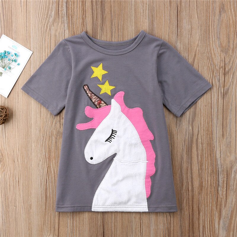 Princess Kids Baby Girls Cotton Clothes Sundress Unicorn T-shirt Tees - ebowsos