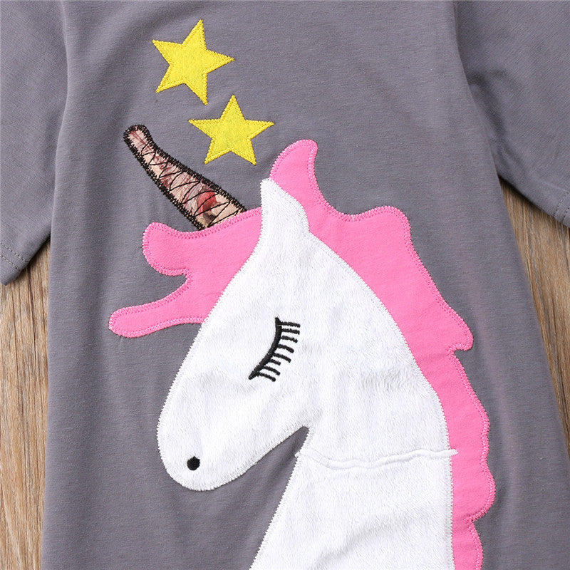 Princess Kids Baby Girls Cotton Clothes Sundress Unicorn T-shirt Tees - ebowsos