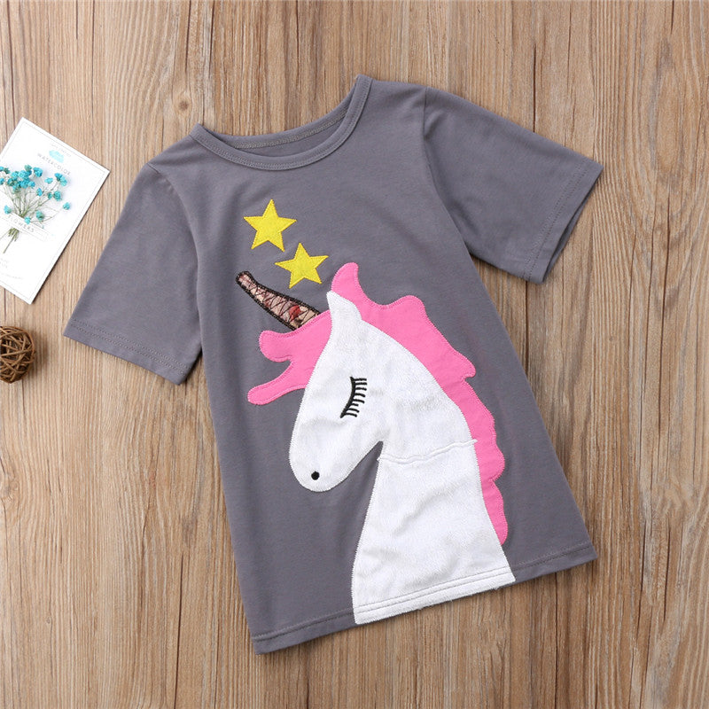 Princess Kids Baby Girls Cotton Clothes Sundress Unicorn T-shirt Tees - ebowsos