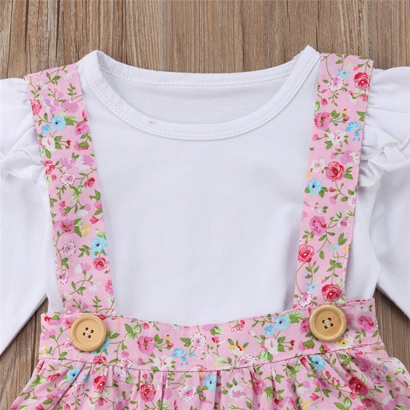 Princess Newborn Baby Girl Top Floral Bib Strap Tutu Dress 3Pcs Party Clothes - ebowsos