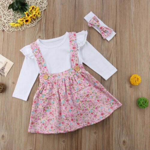 Princess Newborn Baby Girl Top Floral Bib Strap Tutu Dress 3Pcs Party Clothes - ebowsos