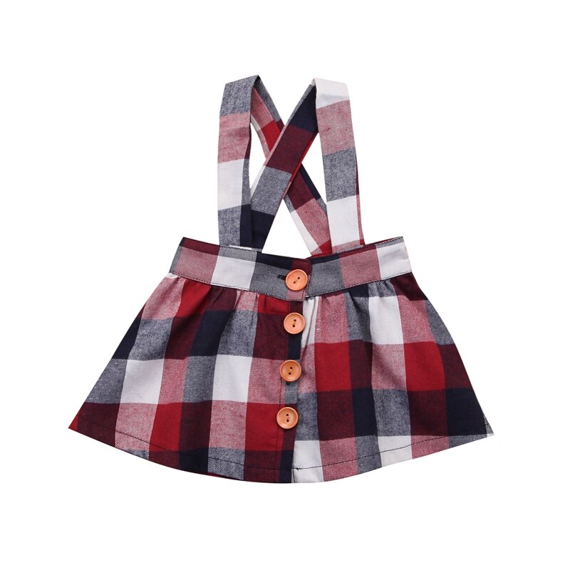 Princess Plaid Skirts For Girls Kids Baby Girl Princess Plaid Straps Skirts Cotton Clothes Outfits - ebowsos