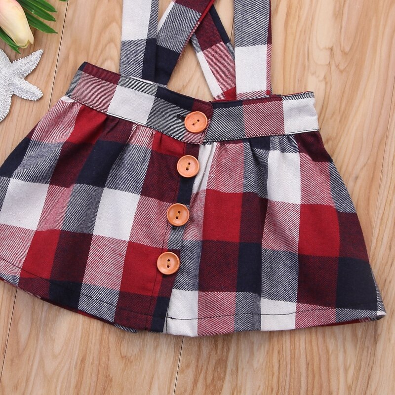 Princess Plaid Skirts For Girls Kids Baby Girl Princess Plaid Straps Skirts Cotton Clothes Outfits - ebowsos