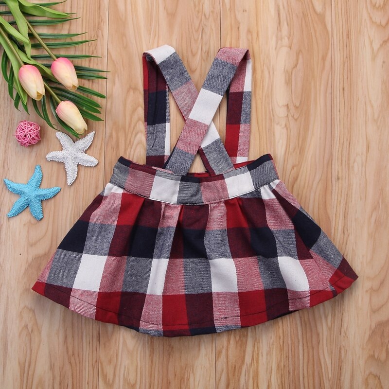 Princess Plaid Skirts For Girls Kids Baby Girl Princess Plaid Straps Skirts Cotton Clothes Outfits - ebowsos