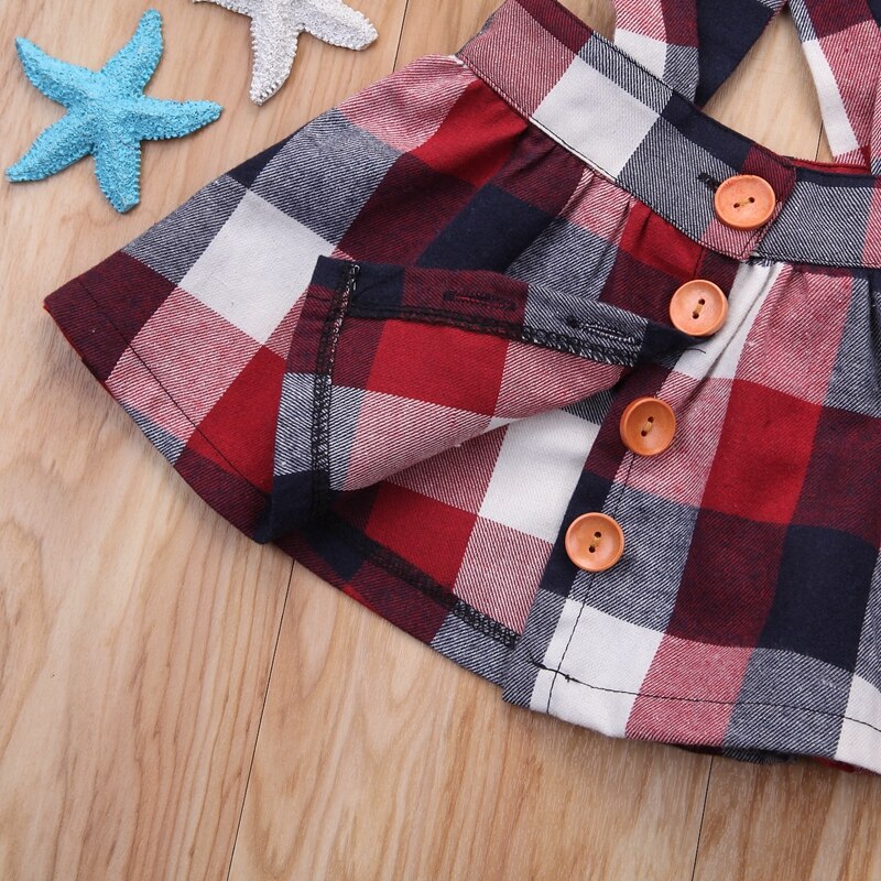 Princess Plaid Skirts For Girls Kids Baby Girl Princess Plaid Straps Skirts Cotton Clothes Outfits - ebowsos