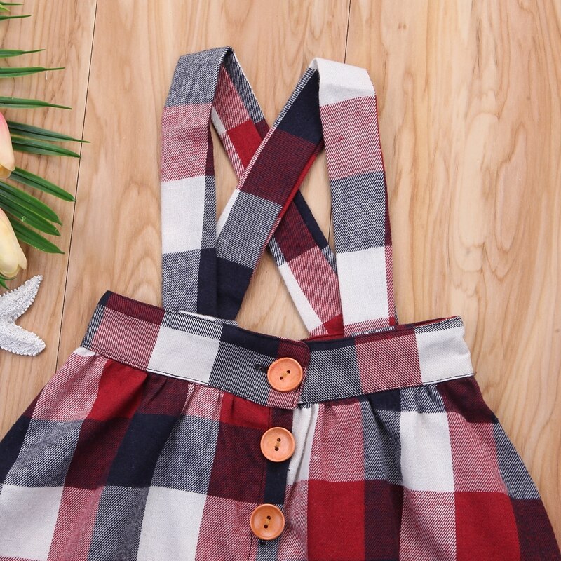 Princess Plaid Skirts For Girls Kids Baby Girl Princess Plaid Straps Skirts Cotton Clothes Outfits - ebowsos