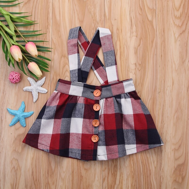 Princess Plaid Skirts For Girls Kids Baby Girl Princess Plaid Straps Skirts Cotton Clothes Outfits - ebowsos