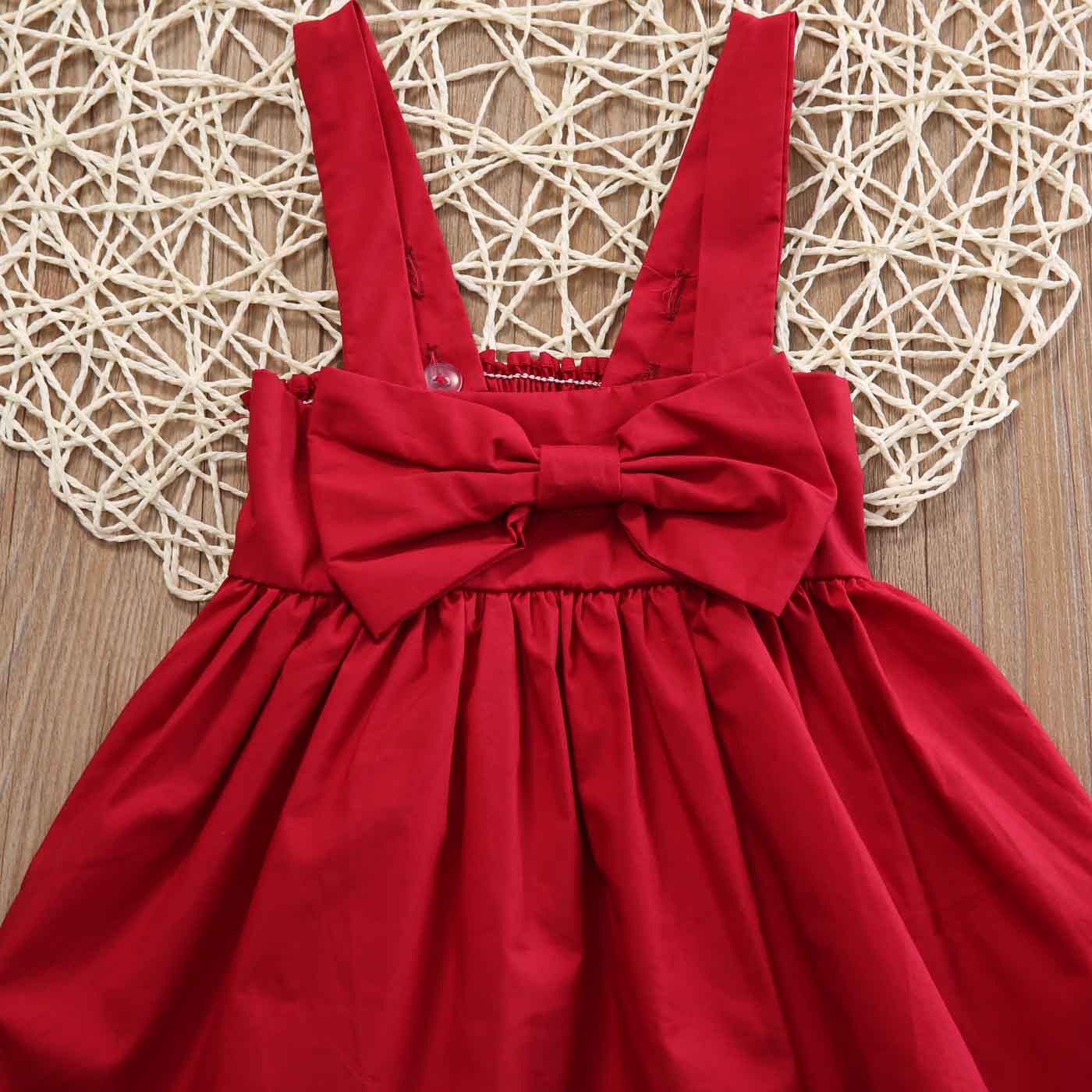 Princess Red Baby Dresses For GirlsToddler Kid Summer Sundress Bowknot Short Mini Bow Dress Outfit - ebowsos