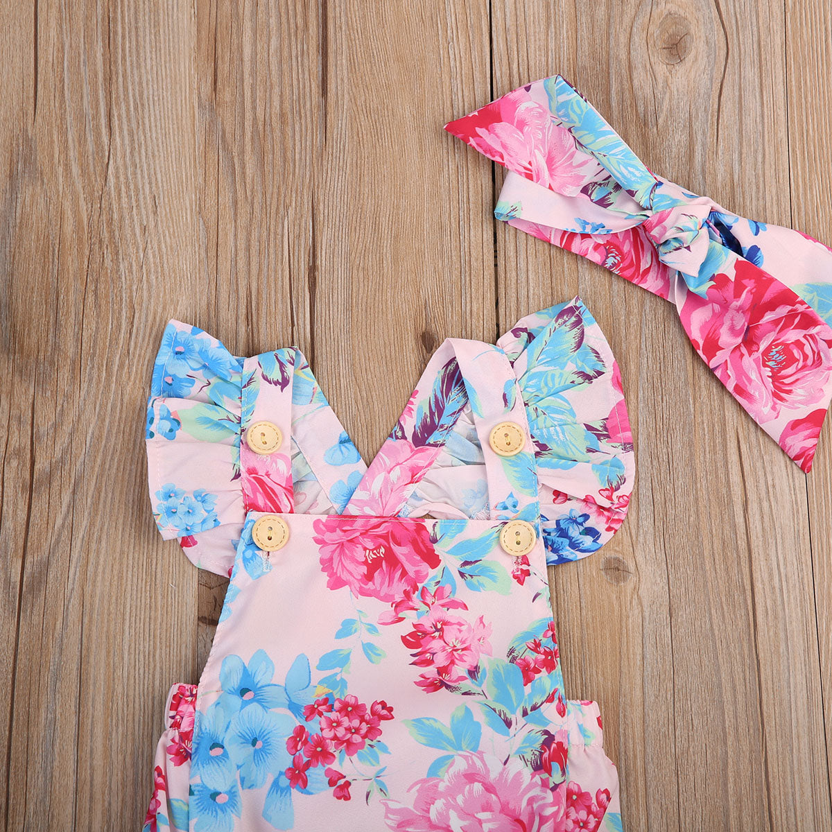 Print Toddler Newborn  Baby Girls Floral Romper  Jumpsuit Headband Outfits Sunsuit Set - ebowsos