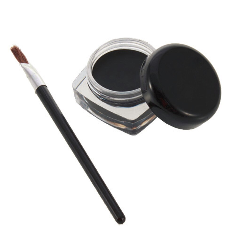 Professional Waterproof Gel Eye Liner Shadow Cream Cosmetics Eyeliner + Brush Black Set Eyes Makeup Eyeliner - ebowsos