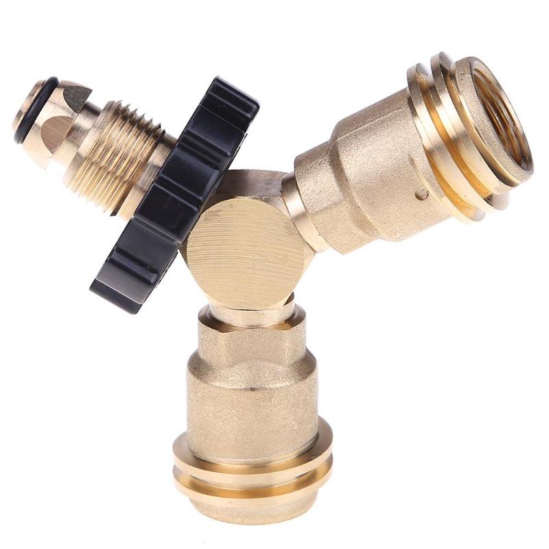 Propane Cylinder Y-splitter Tee Camping Gas Stove Adapter Connector QCC 1-Male and 2-Female For Picnic Propane Gas,110*95*35mm-ebowsos