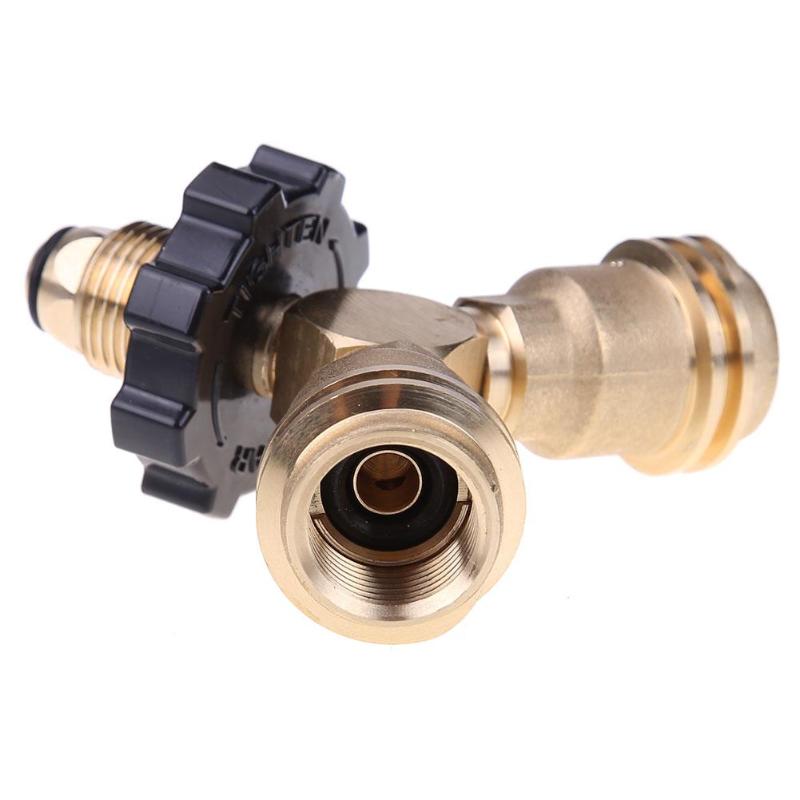 Propane Cylinder Y-splitter Tee Camping Gas Stove Adapter Connector QCC 1-Male and 2-Female For Picnic Propane Gas,110*95*35mm-ebowsos