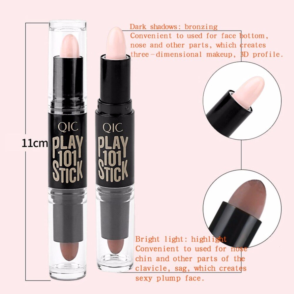 QIC Portable Size Double Head Facial Makeup Concealer Pen Natural Face Highlighter Shimmer Play Stick Concealer Stick - ebowsos