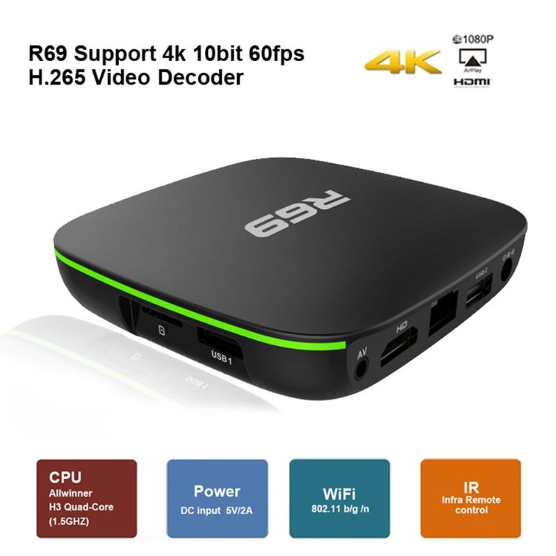 R69 Android 7.1 Smart TV Box Allwinner H3 Quad Core WiFi Set Top Box Media Player with IR Remote Controller TV Box DropShipping - ebowsos