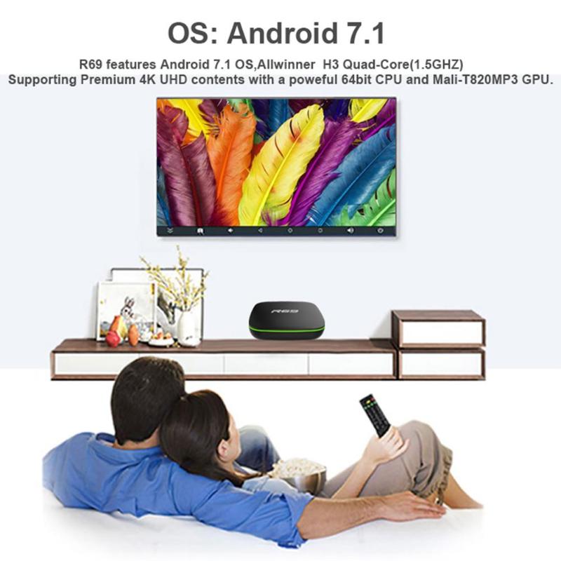 R69 Android 7.1 Smart TV Box Allwinner H3 Quad Core WiFi Set Top Box Media Player with IR Remote Controller TV Box DropShipping - ebowsos