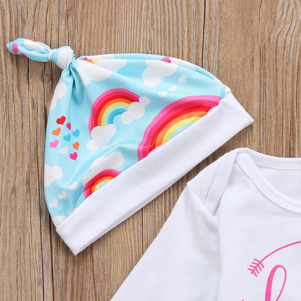 Rainbow Newborn Baby Girls Boys Outfit Set Clothes Long Sleeve Jumpsuit Bodysuit+Long Pants Hat - ebowsos