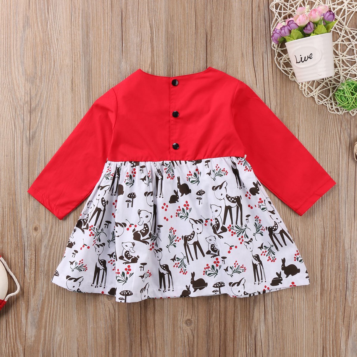 Red Cartoon Cute Christmas Toddler Girls Kids Reindeer Beauty Xmas Long Sleeve Party Dress Floral Dress Princess Dress - ebowsos