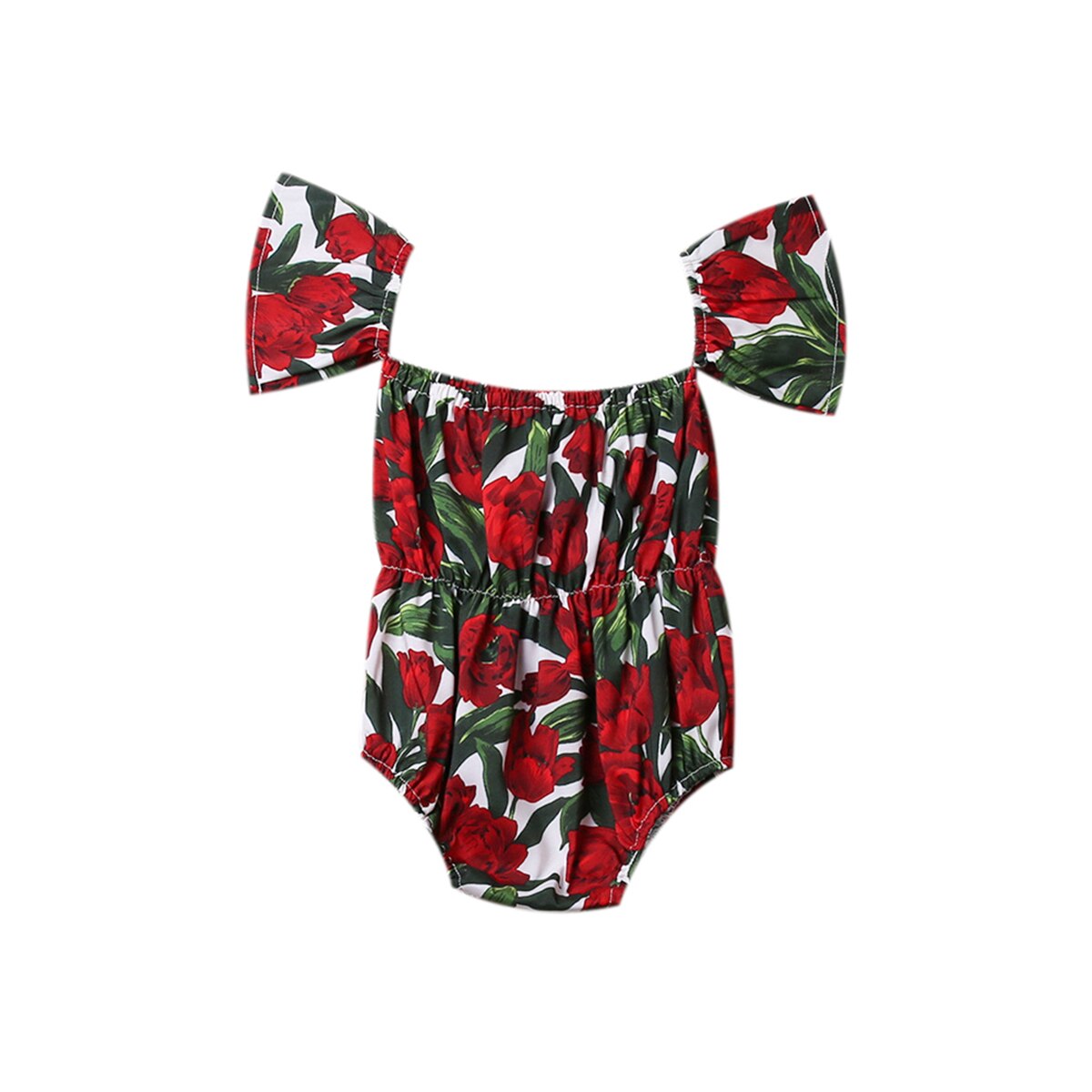 Red Cute Infant Baby Girls Tulip Flower Bodysuit Jumpsuit Clothes Sunsuit Outfits - ebowsos