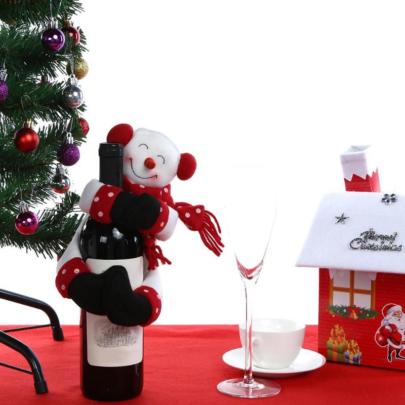 Red Wine Bottle Cover Bags Hug Dinner Table Home Christmas Party Decoration - ebowsos